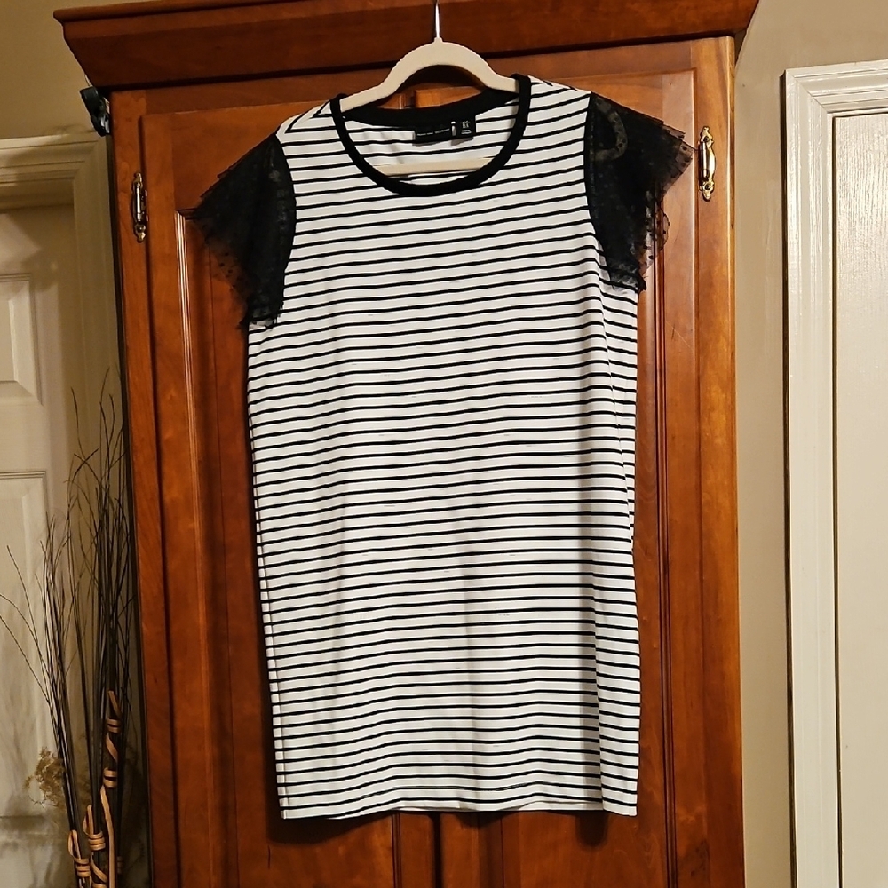 Adrienne Vittadini Black and White Striped Midi Dress